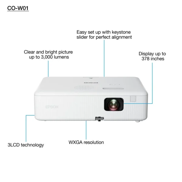 Epson CO-W01 WXGA projector, 3000 lumens  V11HA86040